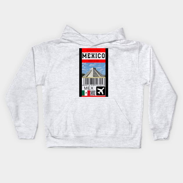 Mexico first class boarding pass Kids Hoodie by Travellers